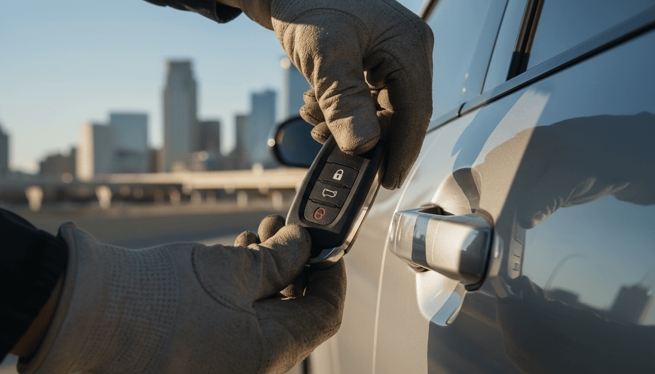 Locksmith programming a car key fob in Minneapolis