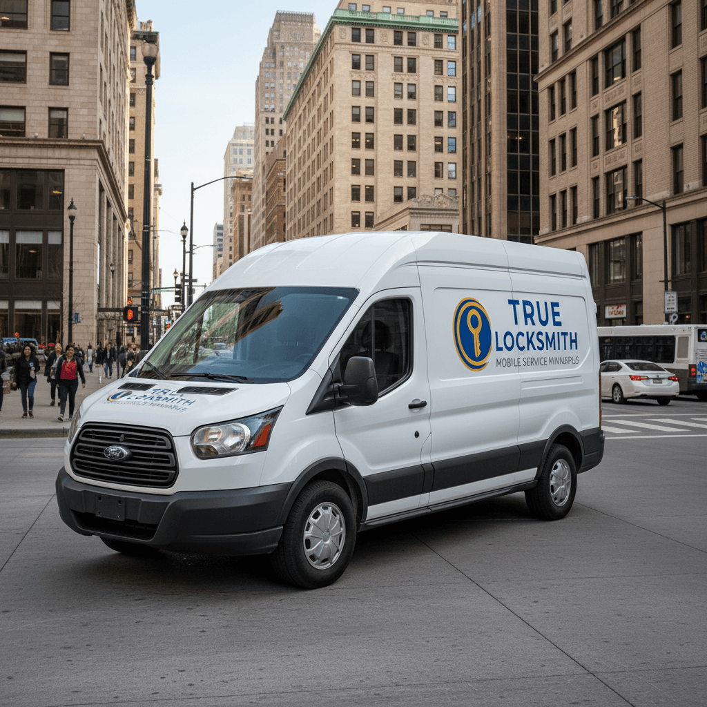 True Locksmith service vehicle on Minneapolis street