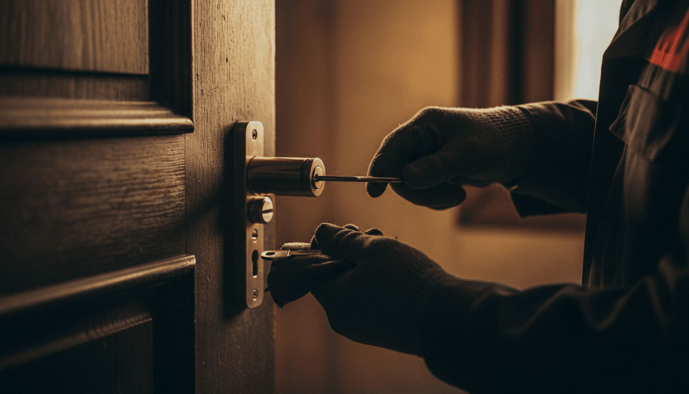 Locksmith working on a residential door lock in Minneapolis