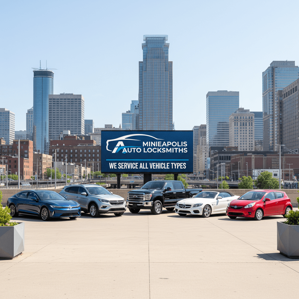 Variety of car models in urban setting showcasing locksmith service diversity