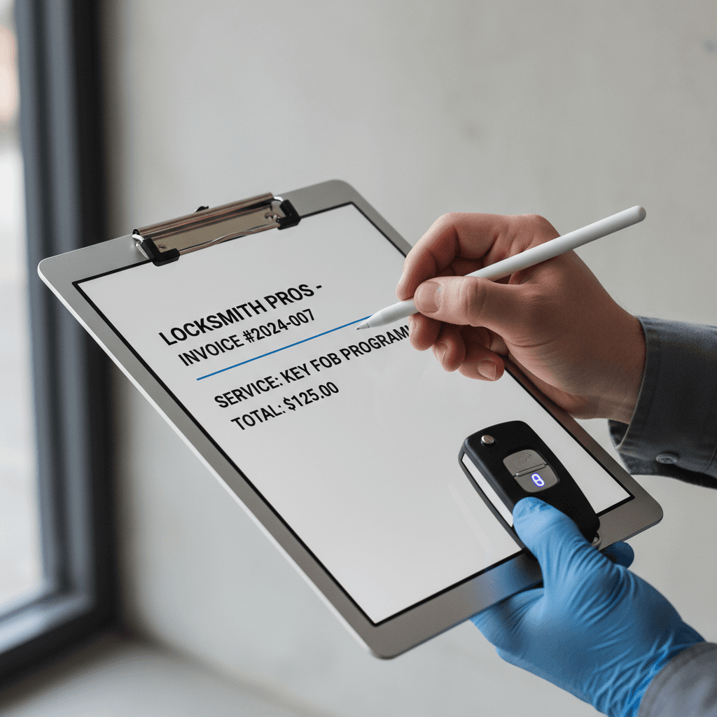 Locksmith documenting transparent pricing for customer