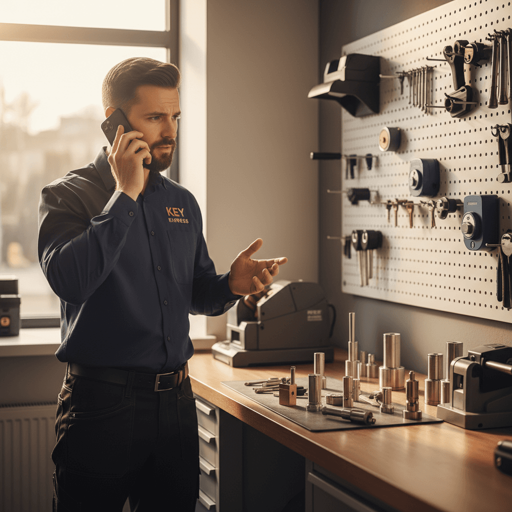 Locksmith answering customer call in service area