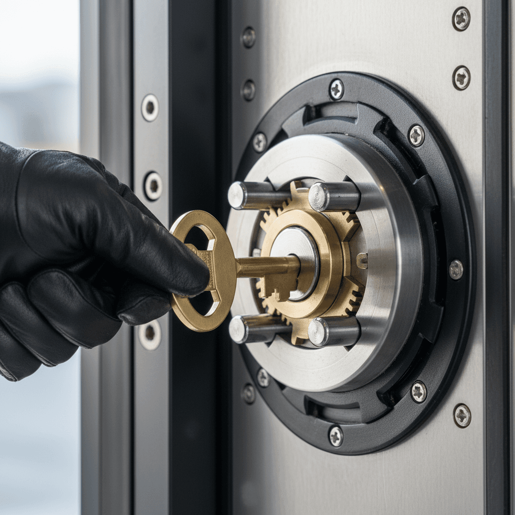 Commercial building entrance with security locks
