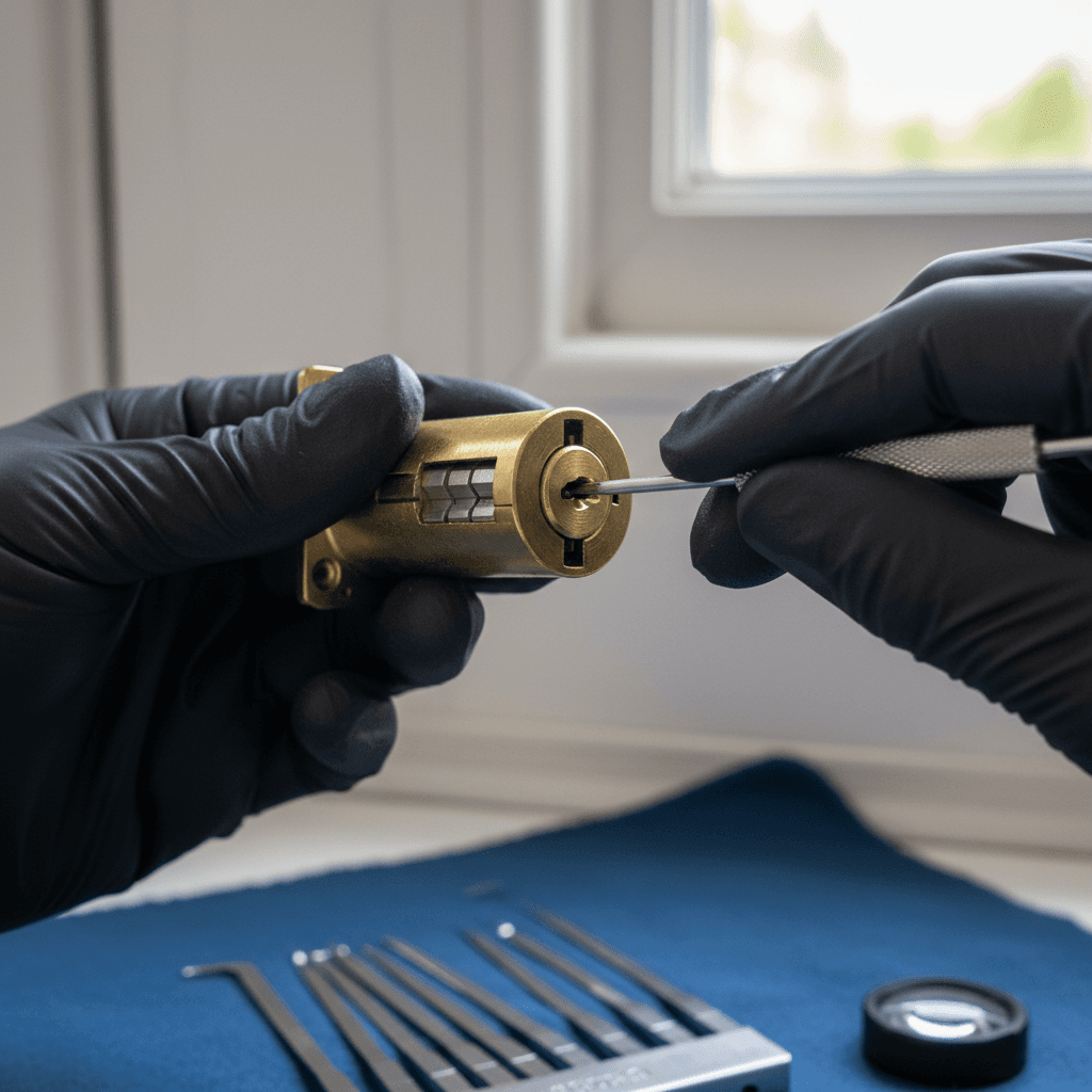 Locksmith working on residential door lock